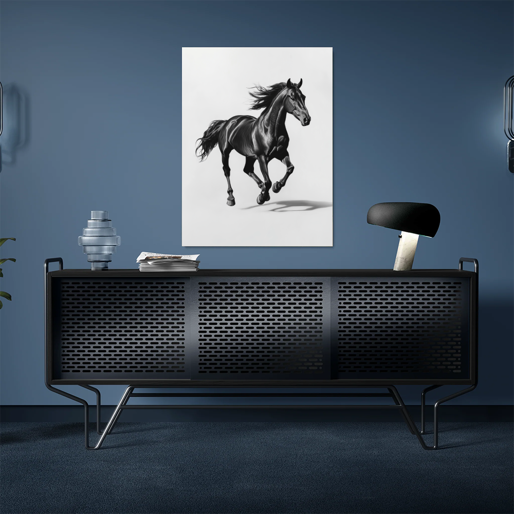 Tableau de Cheval Noir et Blanc