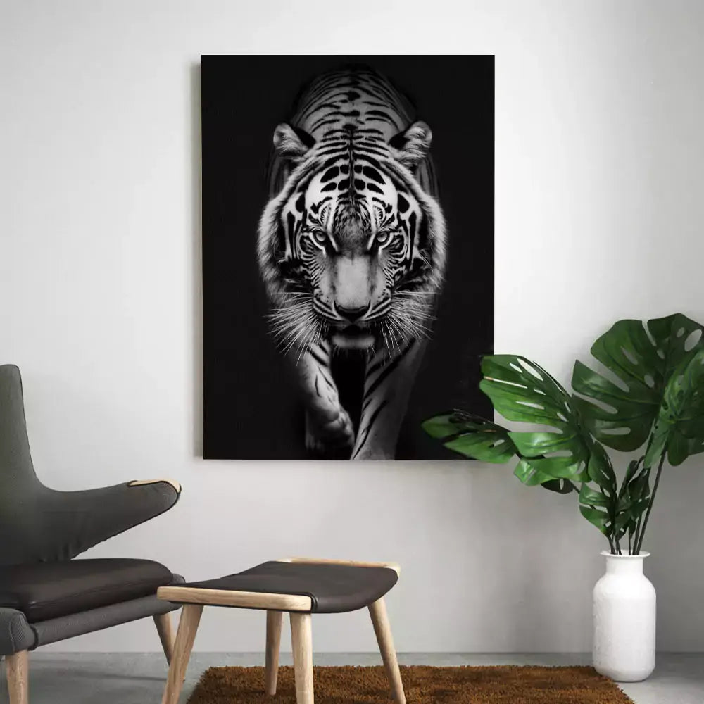 Tableau de Tigre Noir et Blanc IA Galerie