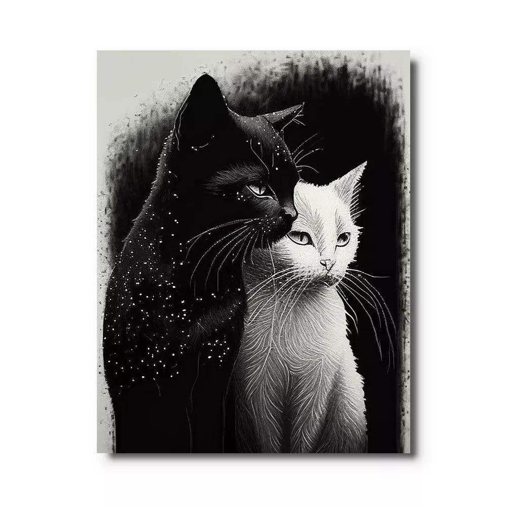 tableau chat noir et blanc