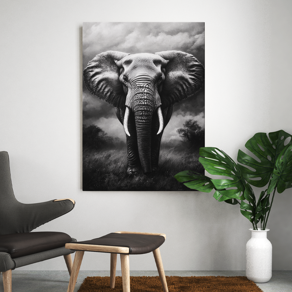 Tableau Eléphant Noir et Blanc