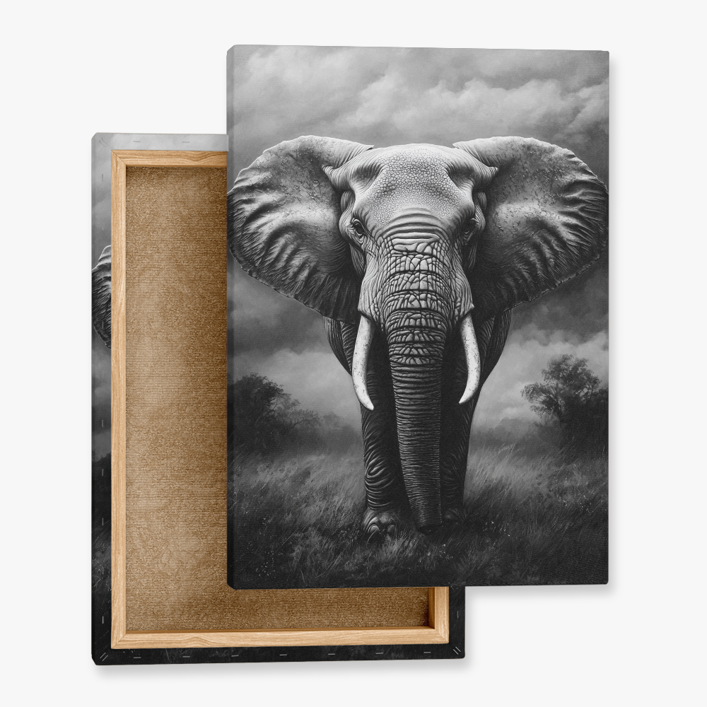 Tableau Eléphant Noir et Blanc