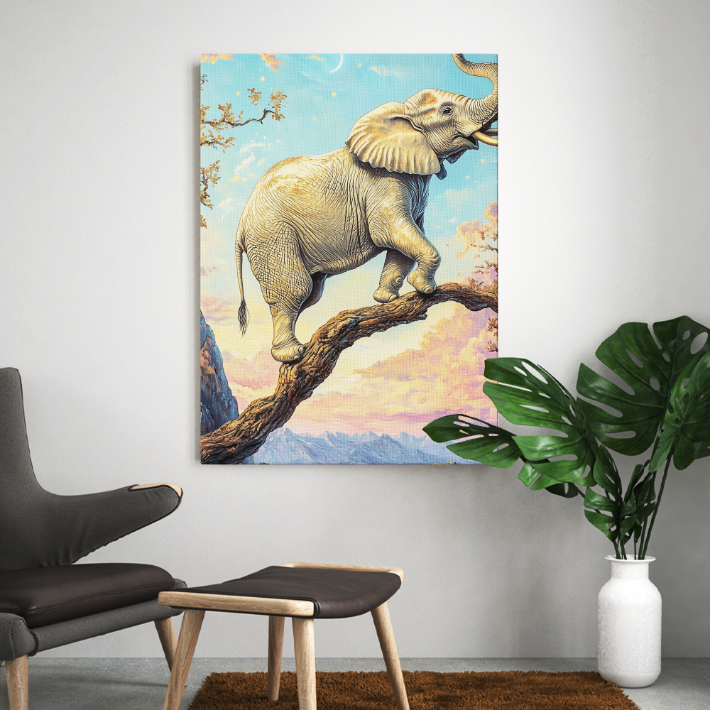 Tableau d'Eléphant Sur Une Branche