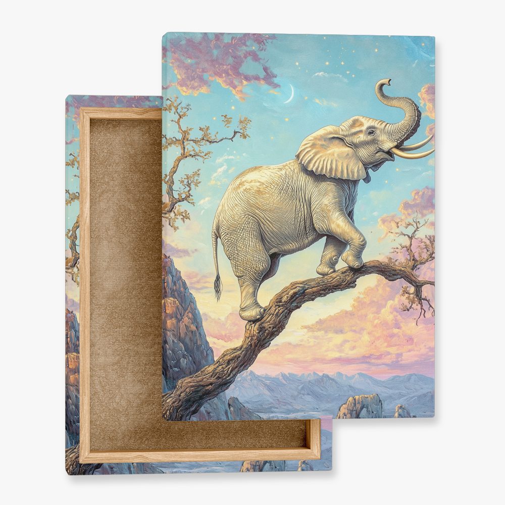 Tableau d'Eléphant Sur Une Branche