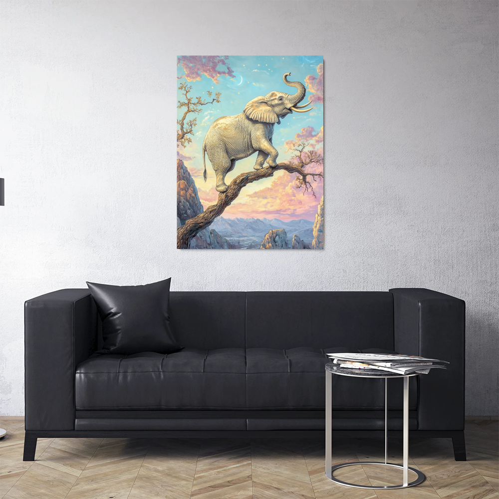 Tableau d'Eléphant Sur Une Branche