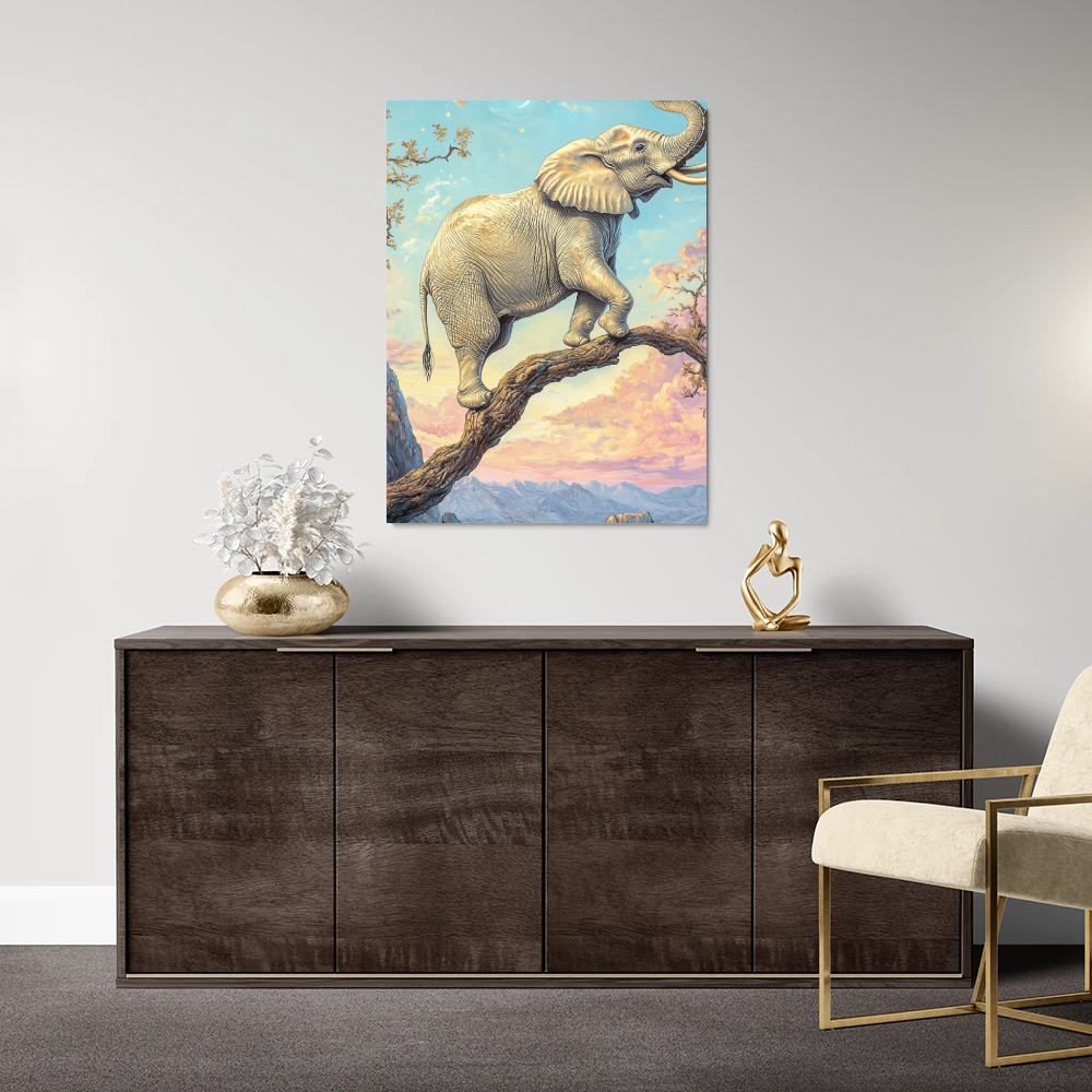Tableau d'Eléphant Sur Une Branche