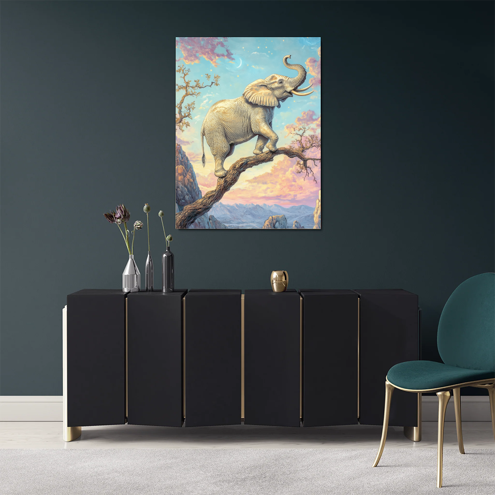 Tableau d'Eléphant Sur Une Branche