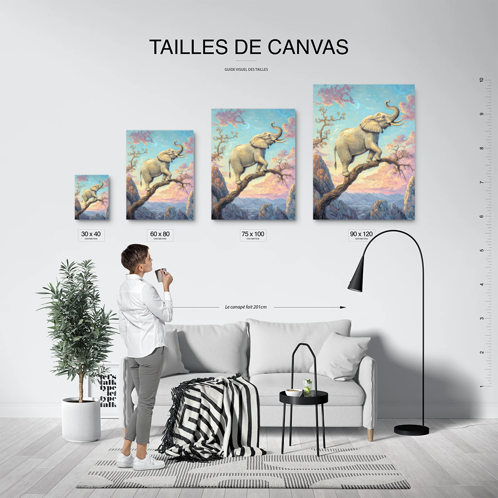 Tableau d'Eléphant Sur Une Branche