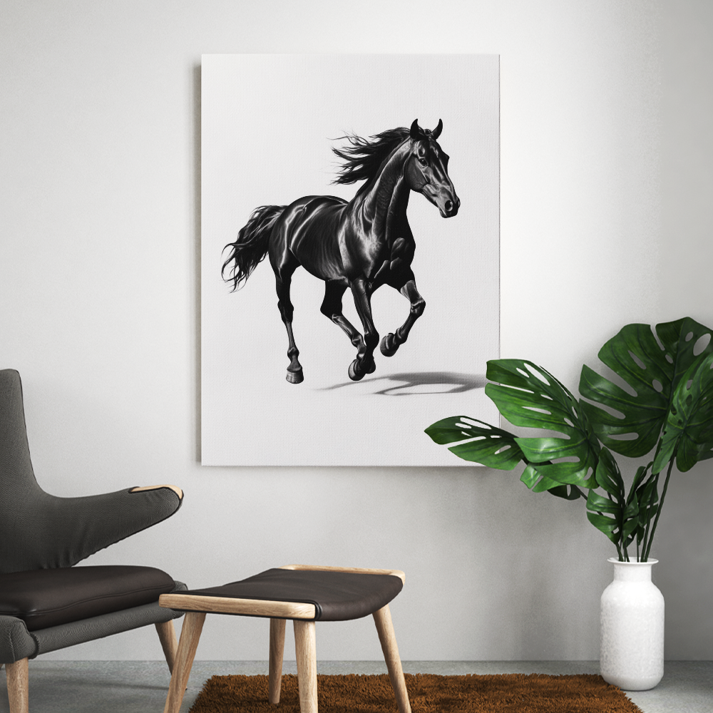Tableau de Cheval Noir et Blanc