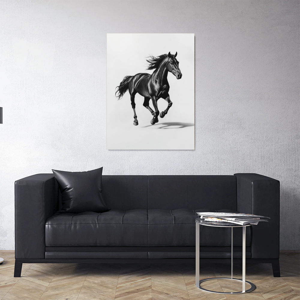 Tableau de Cheval Noir et Blanc