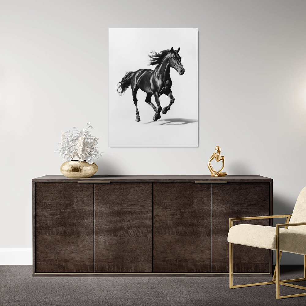 Tableau de Cheval Noir et Blanc
