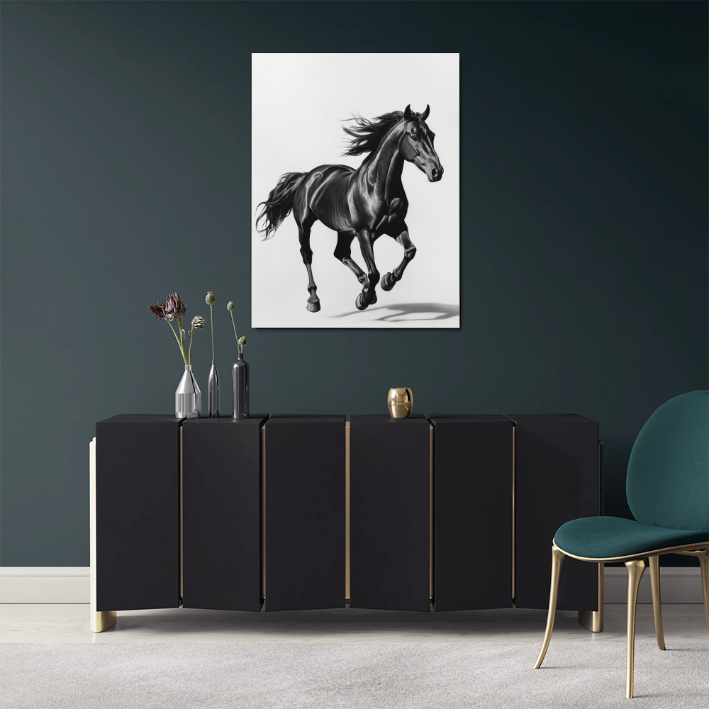 Tableau de Cheval Noir et Blanc