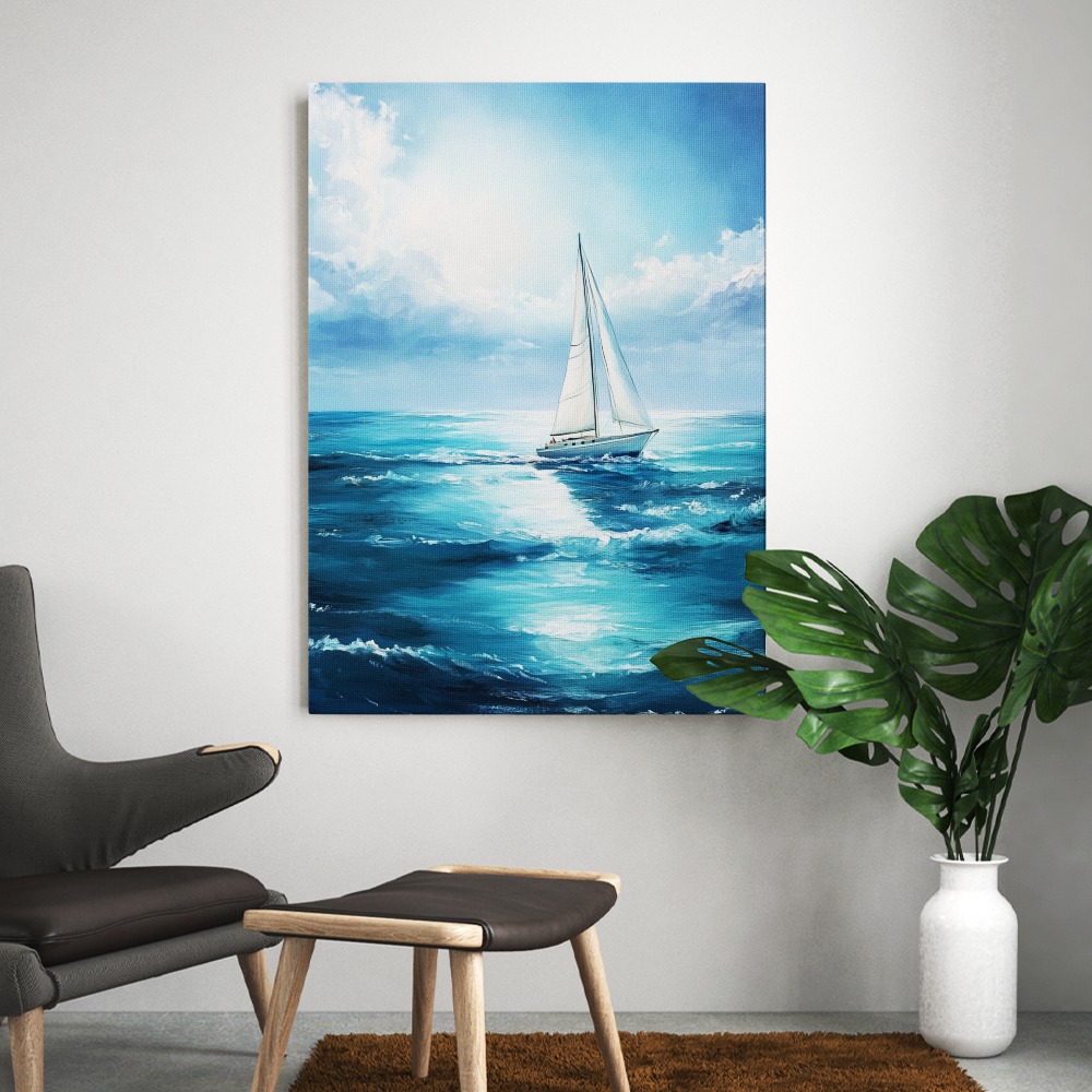 Tableau de Mer avec Bateau