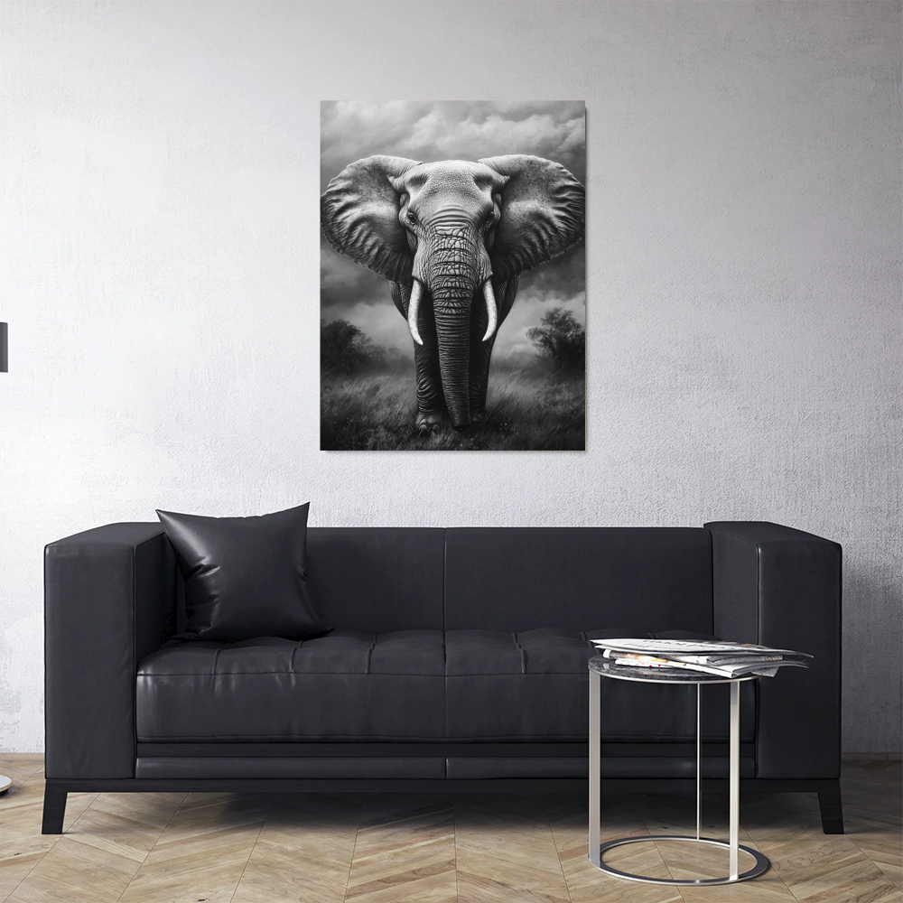 Tableau Eléphant Noir et Blanc