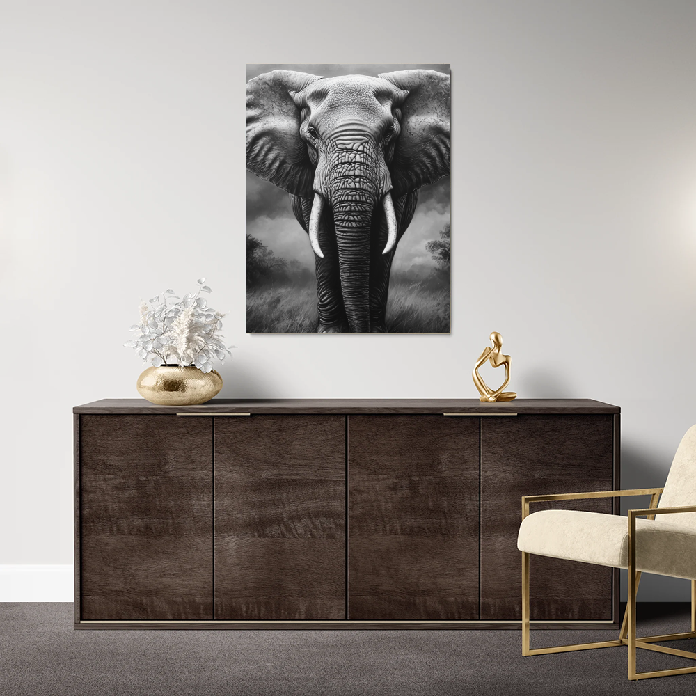 Tableau Eléphant Noir et Blanc
