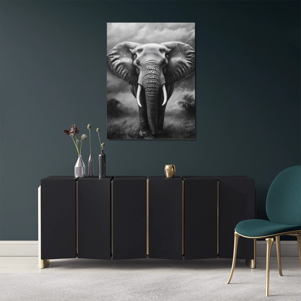 Tableau Eléphant Noir et Blanc