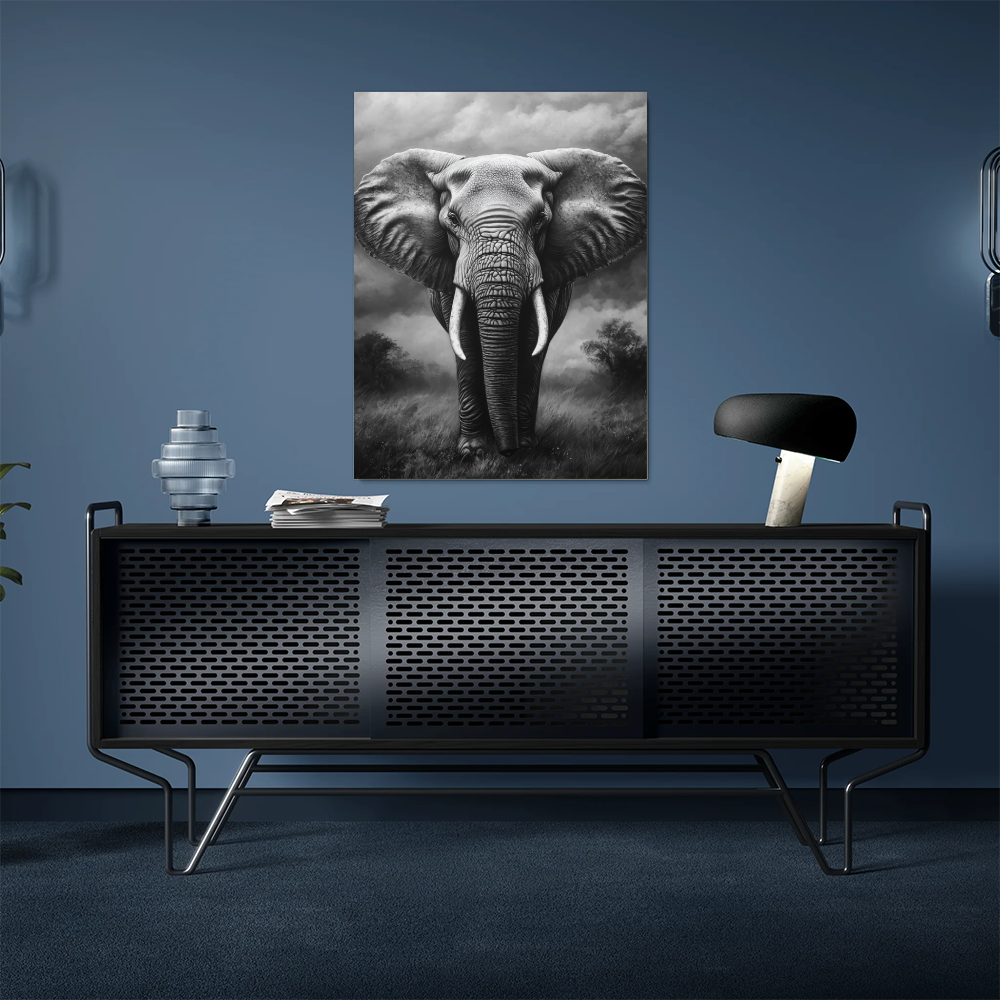 Tableau Eléphant Noir et Blanc
