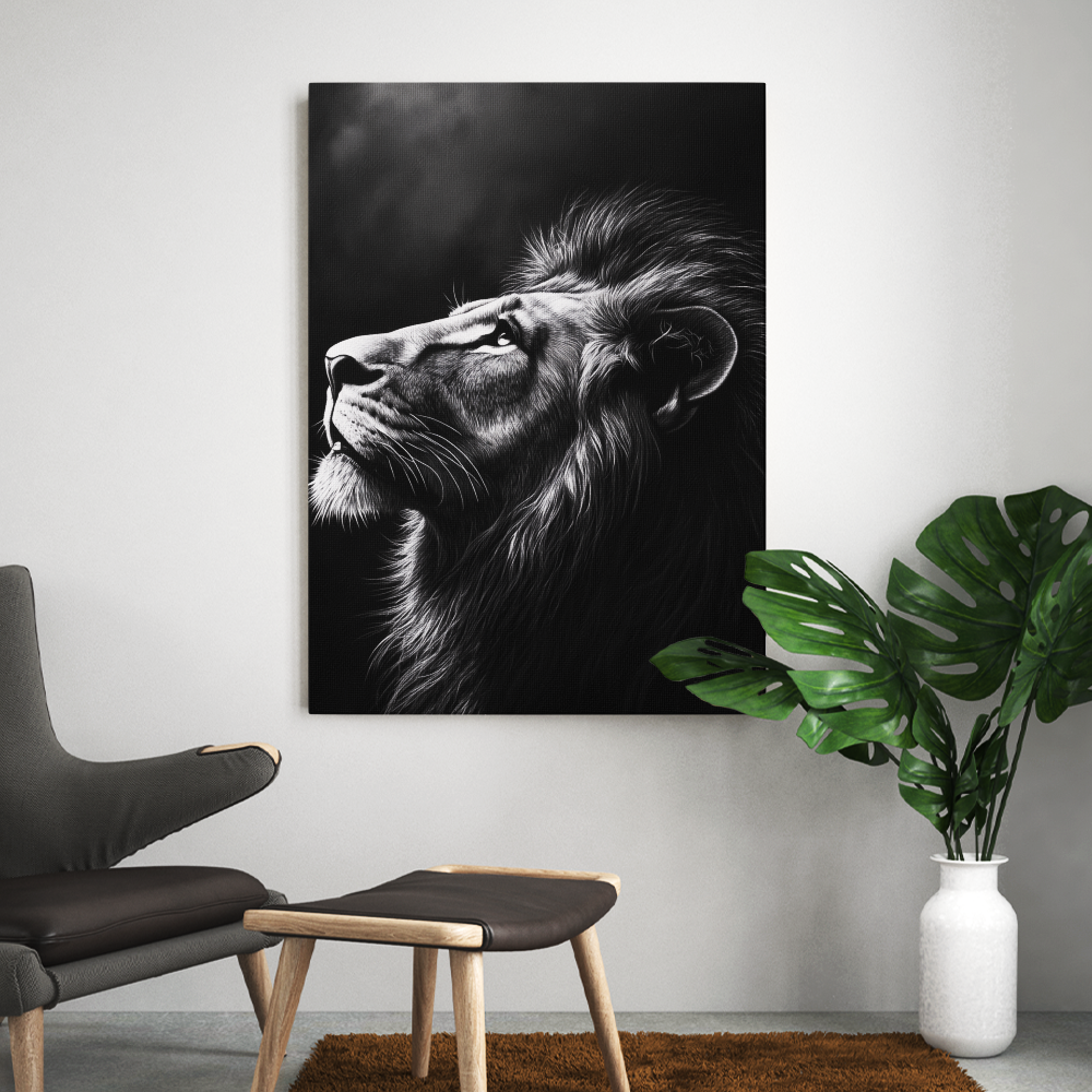 Tableau Lion Noir et Blanc