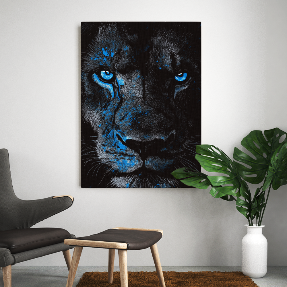 Tableau Lion Yeux Bleu