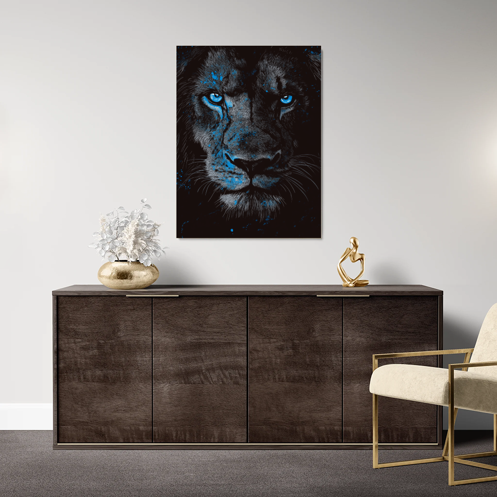Tableau Lion Yeux Bleu