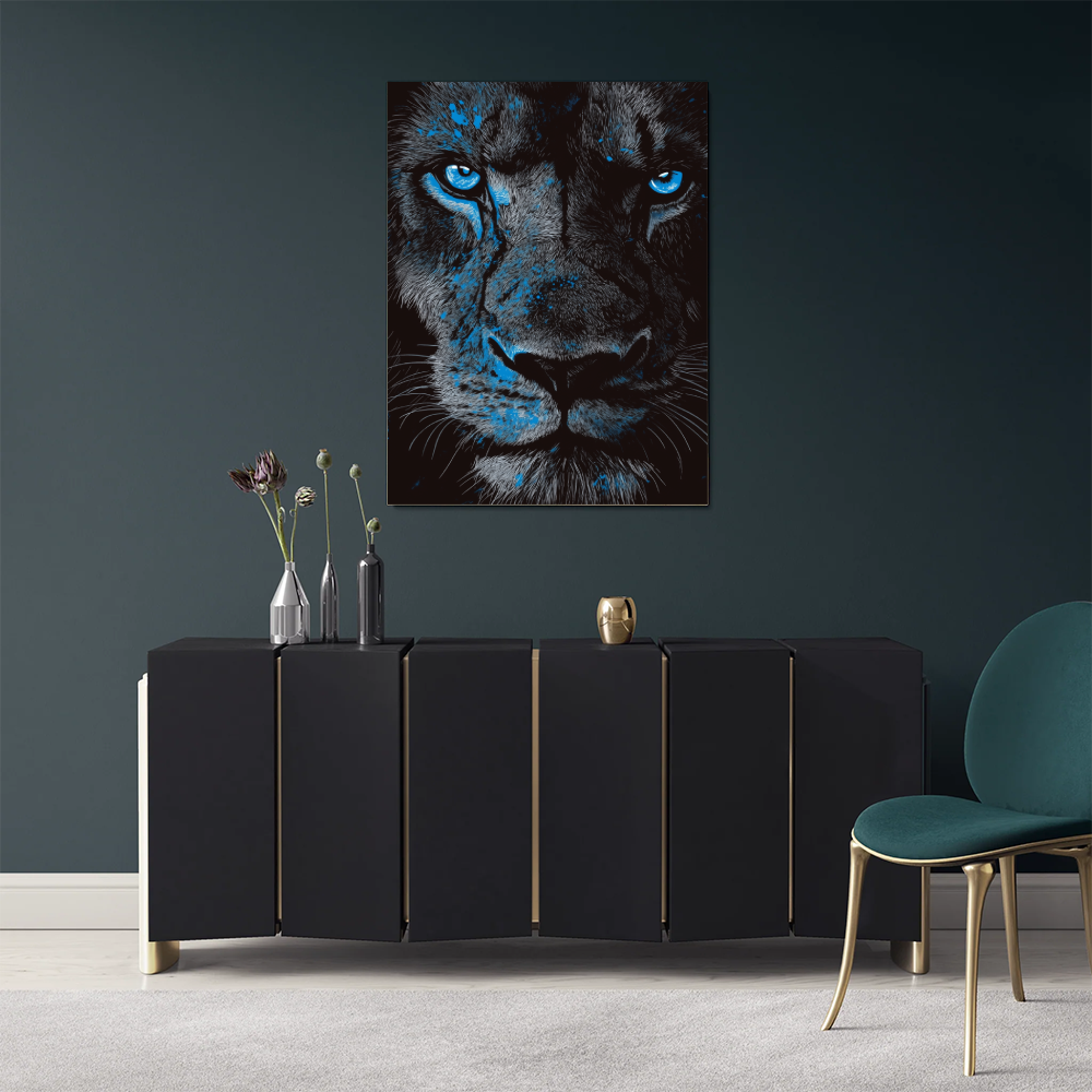 Tableau Lion Yeux Bleu