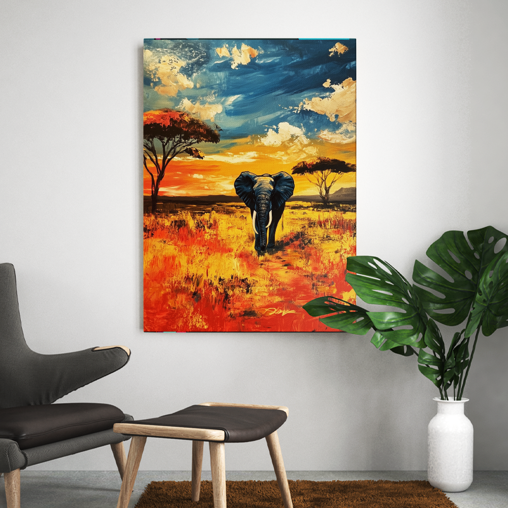 Peinture Eléphant Dans La Savane