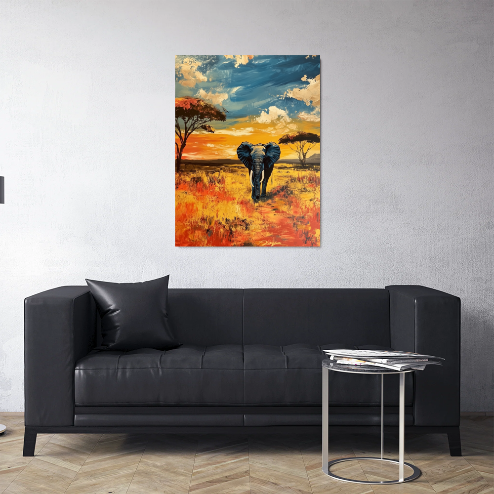 Peinture Eléphant Dans La Savane