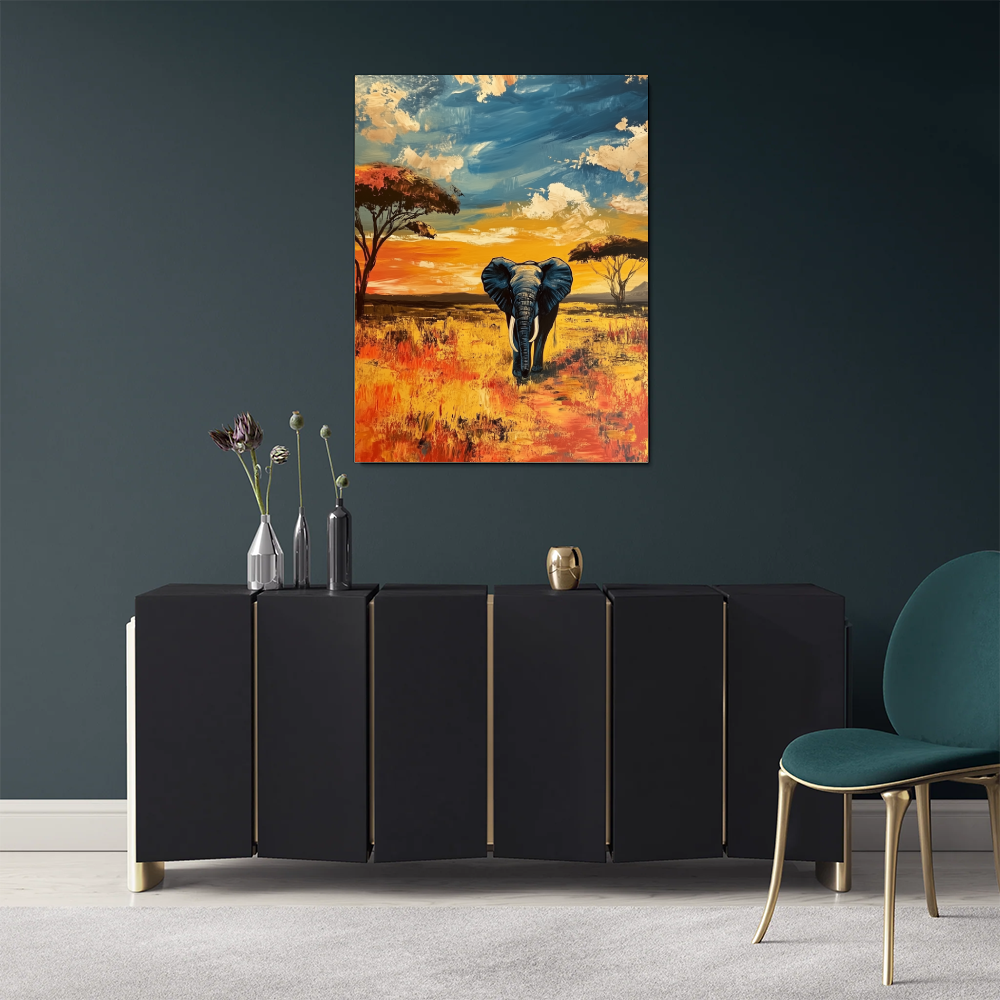 Peinture Eléphant Dans La Savane