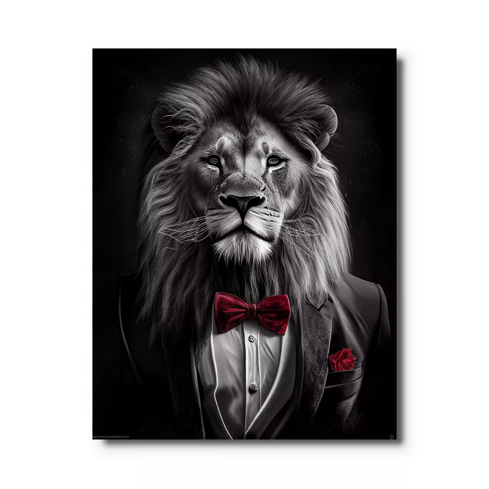canvas lion en costume noir et blanc