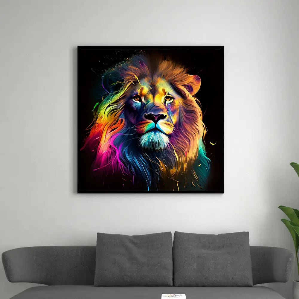 tableau abstrait lion coloré pour salon