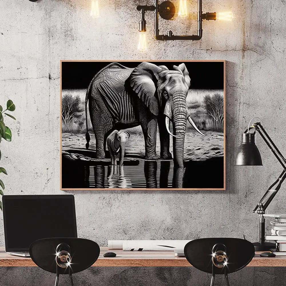 Tableau éléphant noir et blanc et couleur pop-art - Tableau animaux