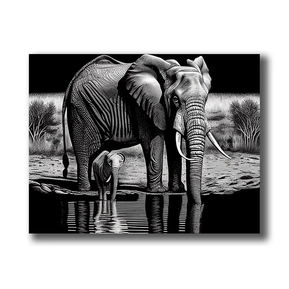 tableau animaux afrique noir et blanc