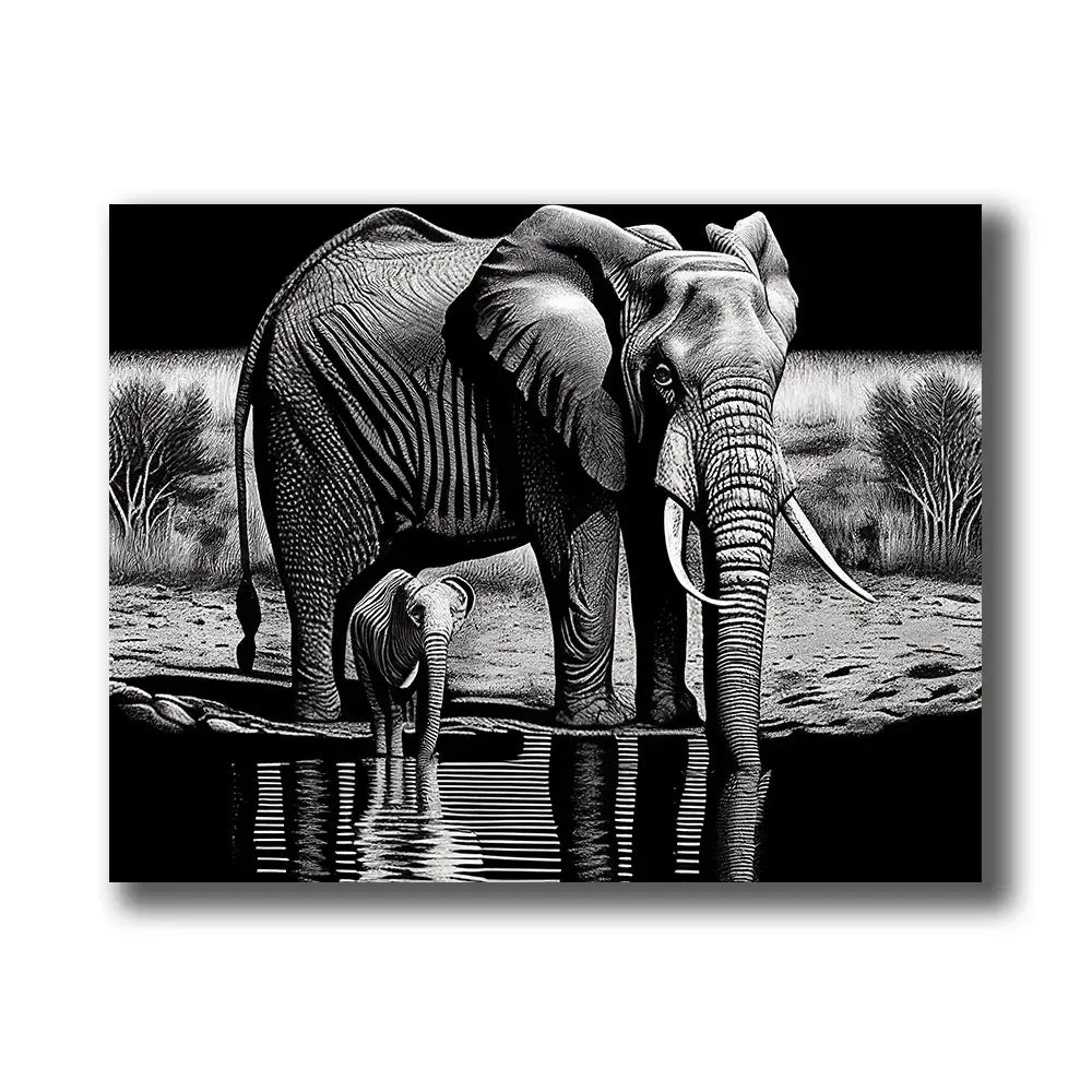 Tableau animaux afrique noir et blanc