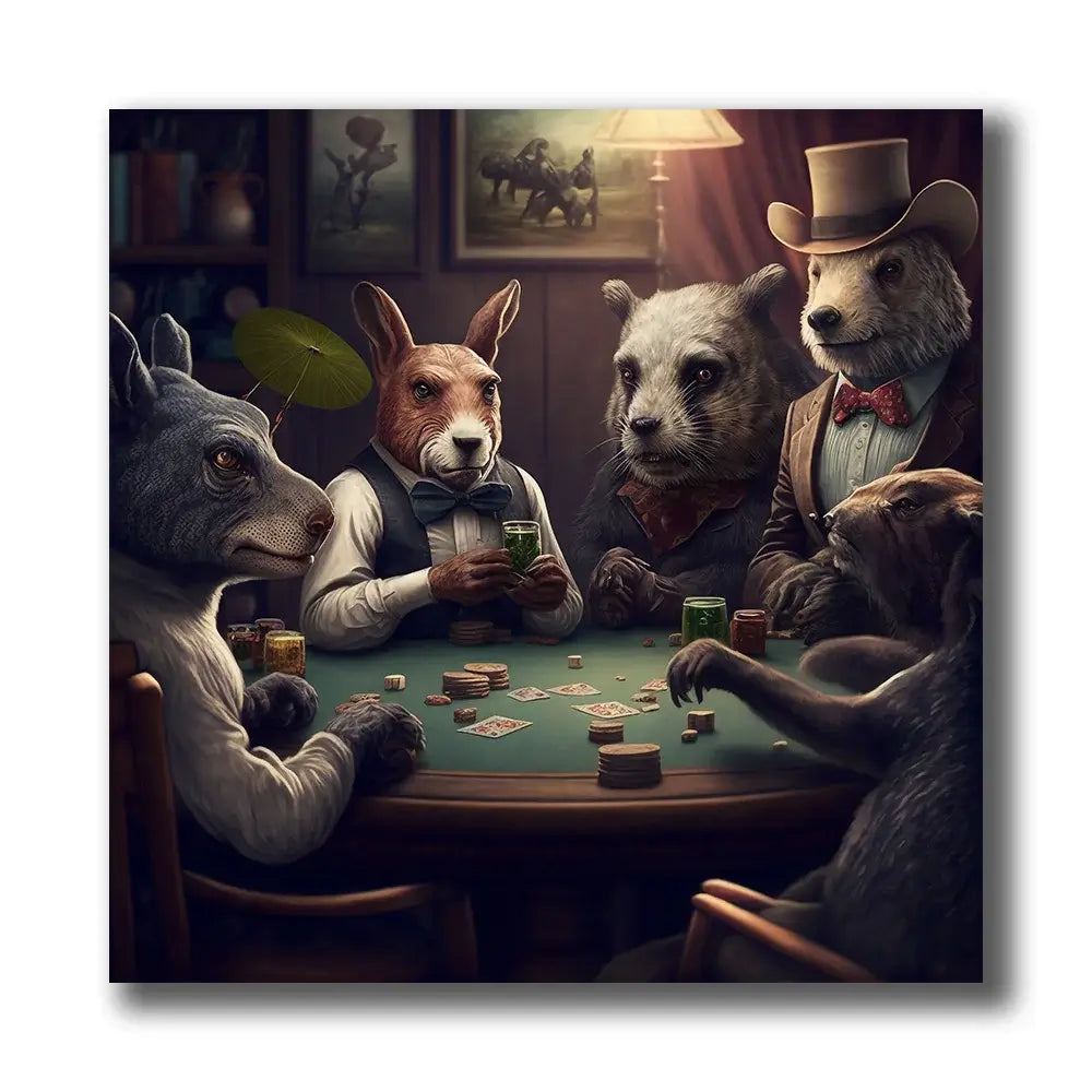 tableau d'animaux jouant au poker