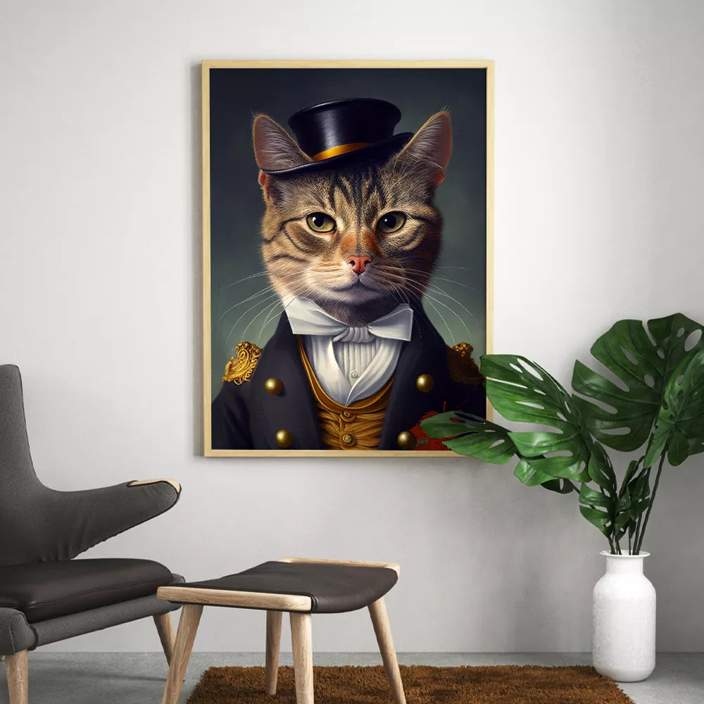 tableau d'un chat aristocrate en costume
