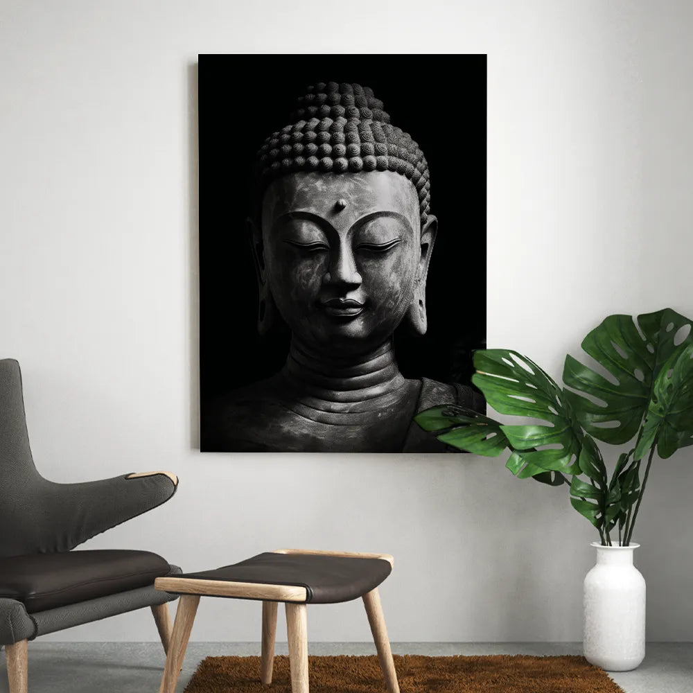 tableau bouddha noir et blanc