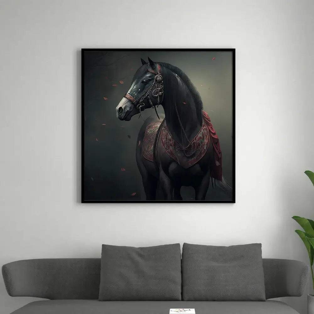 tableau cheval noir sur fond noir