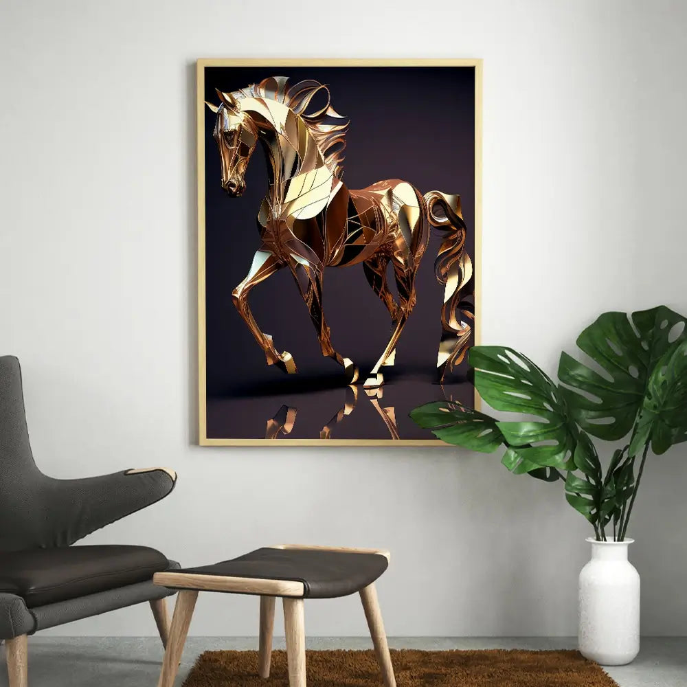 tableau design de cheval en or