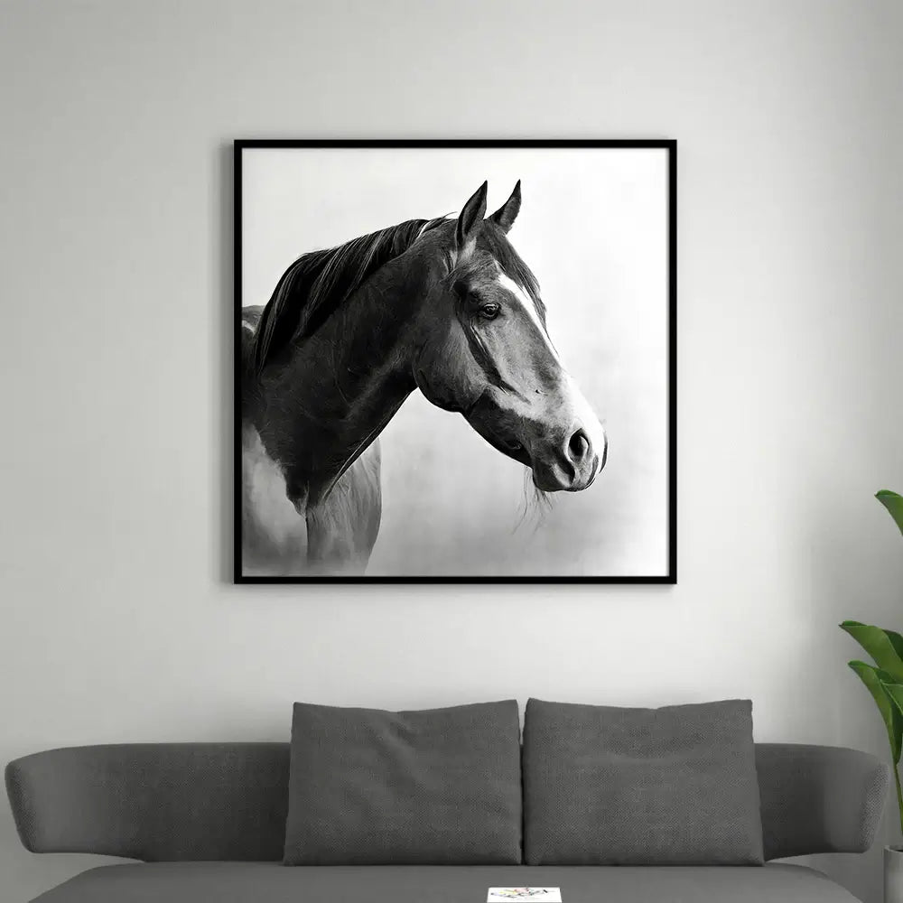 cheval marron en noir et blanc