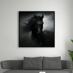 cheval noir sur fond gris