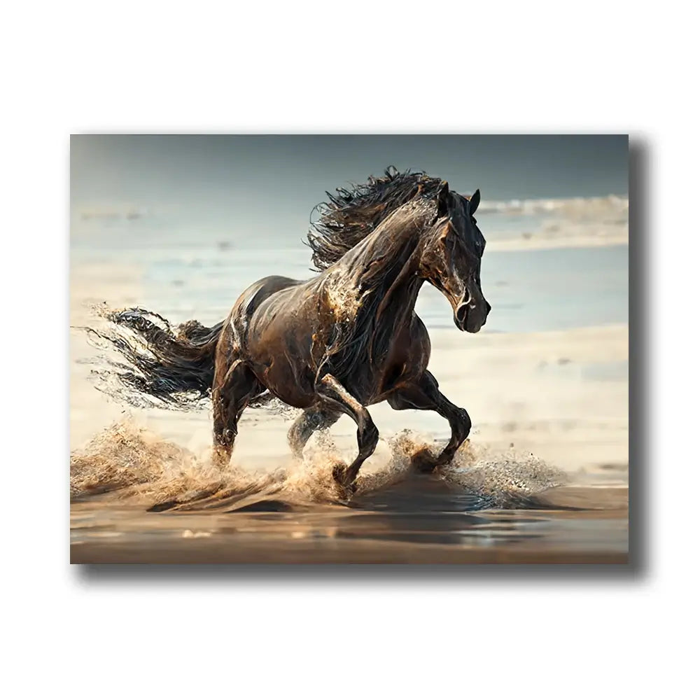 cheval galopant sur une plage