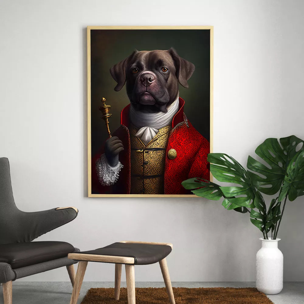 tableau chien aristocrate en costume de roi