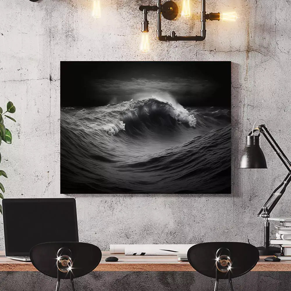 tableau de vagues noir et blanc