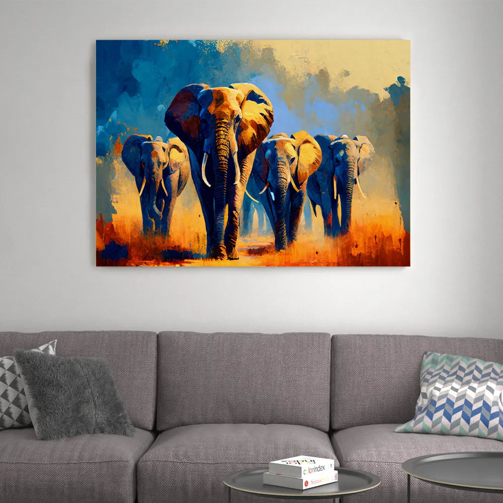 Tableau Peinture Éléphant Dans La Savane