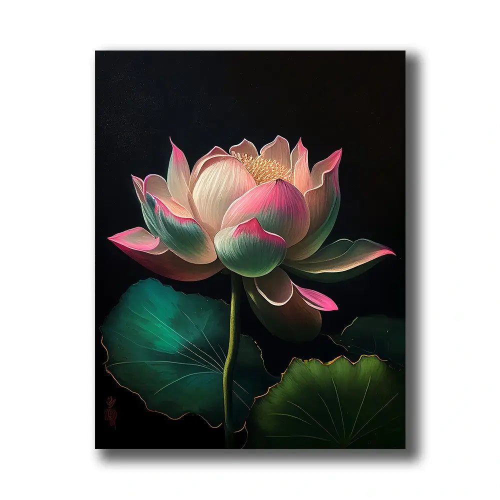 tableau fleur de lotus rose sur nénuphar