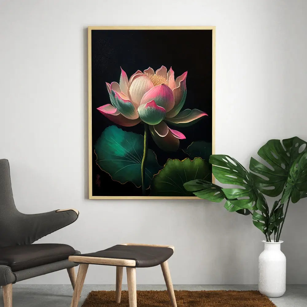 tableau fleur de lotus rose sur canvas