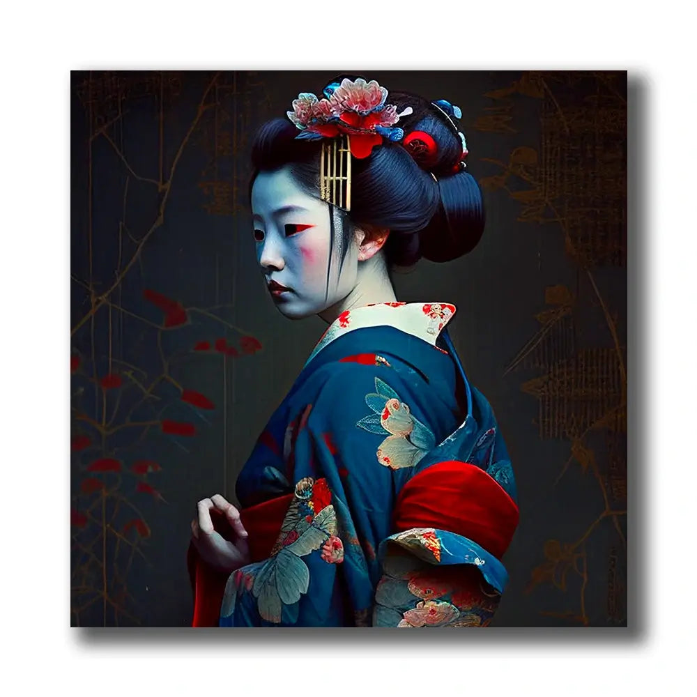 tableau d'une geisha japonaise en habits tradionnels sur canvas