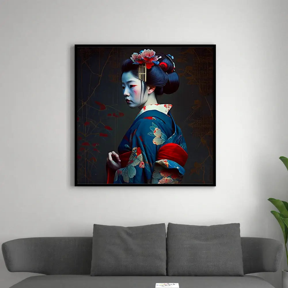 tableau japonais de geisha en habits anciens