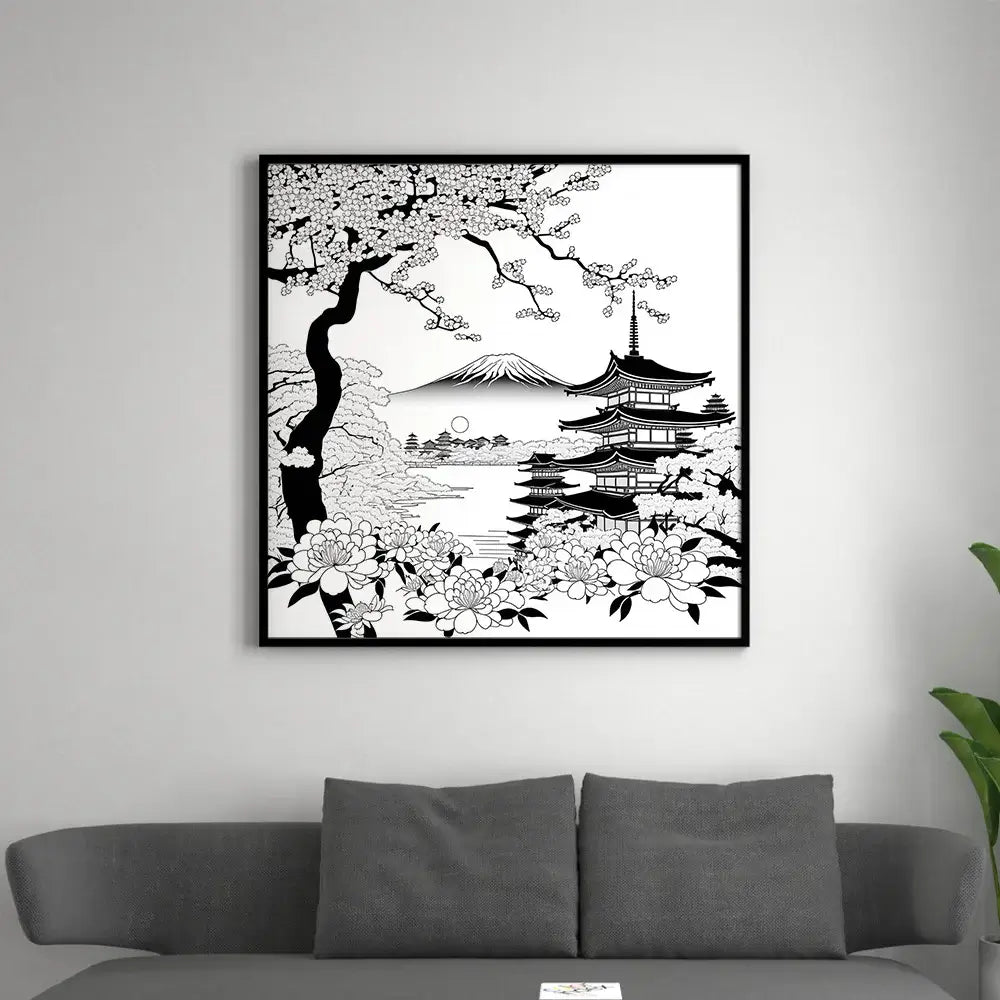 tableau noir et blanc japonais style manga