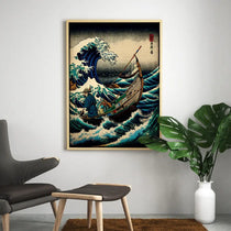 tableau japonais d'une vague inspiré de la vague de Kanagawa
