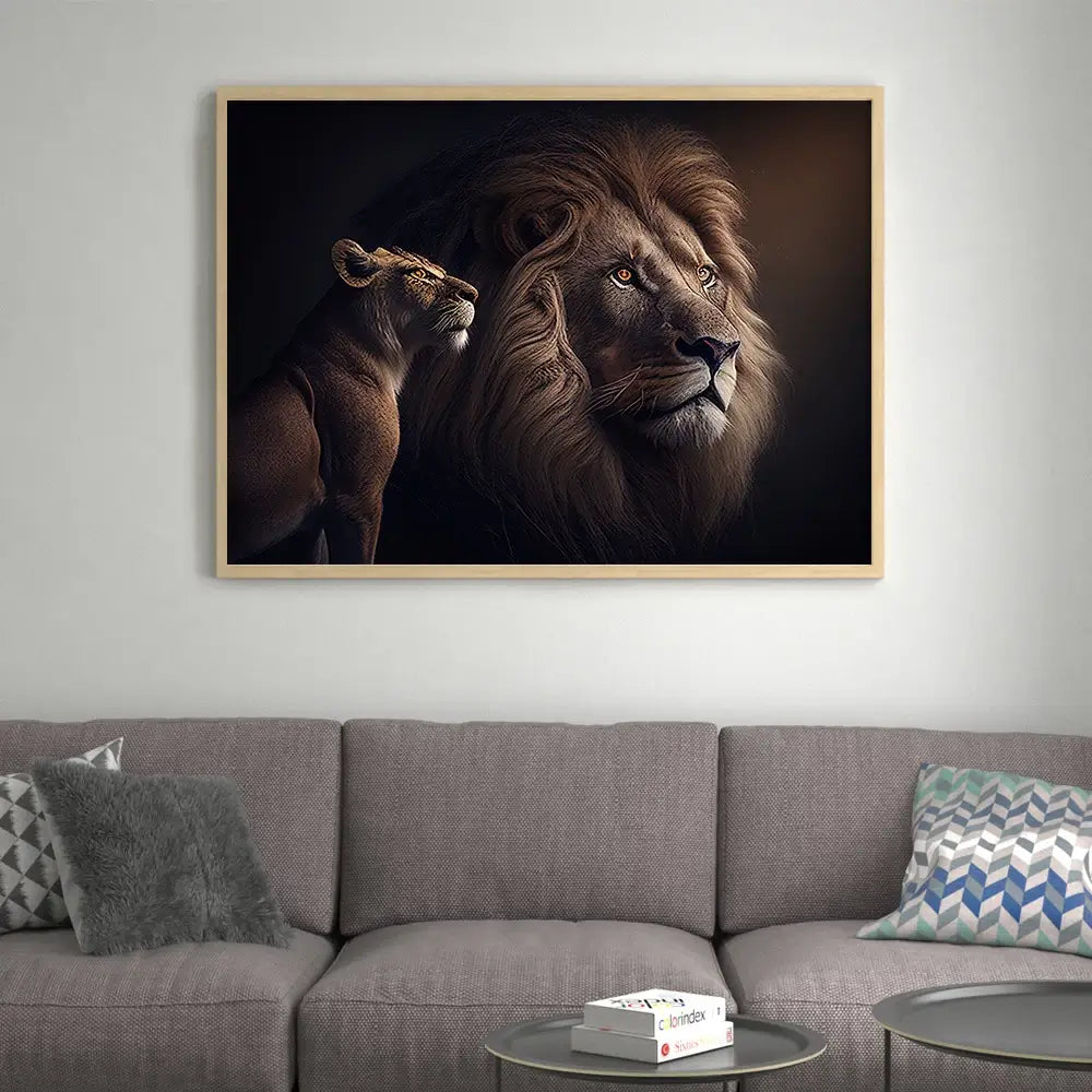 Lion ancien avec un lionceau